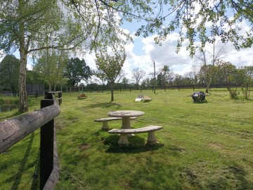 espace jardin, trampoline et portique