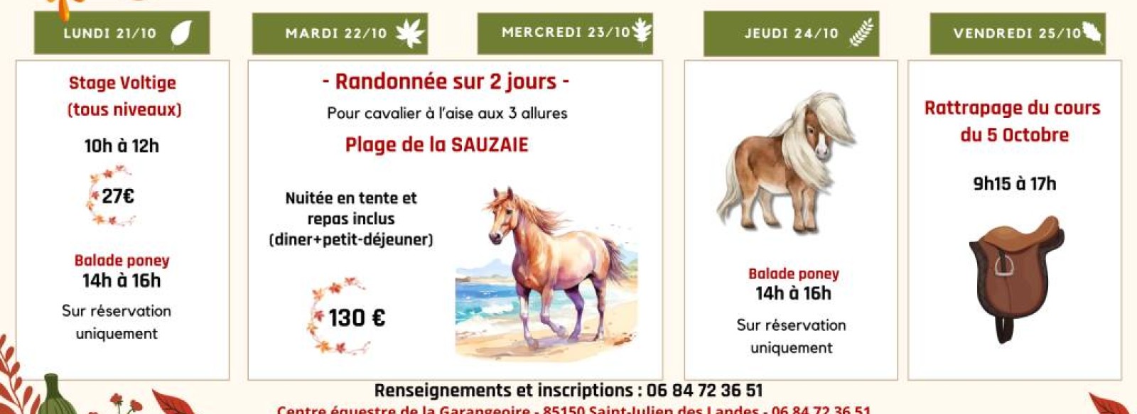 ANIMATIONS DU CENTRE EQUESTRE DE LA GARANGEOIRE - VACANCES DE LA TOUSSAINT